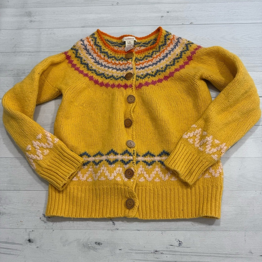 Sundance Cardigan Sweater Womens Wool Cashmere Blend Yellow Fair Isle Womens XS